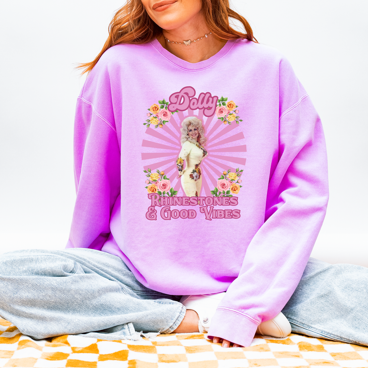 Rhinestones & Good Vibes Dolly Sweatshirt