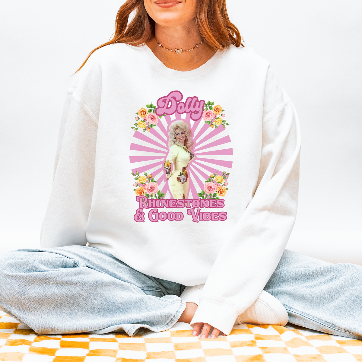 Rhinestones & Good Vibes Dolly Sweatshirt
