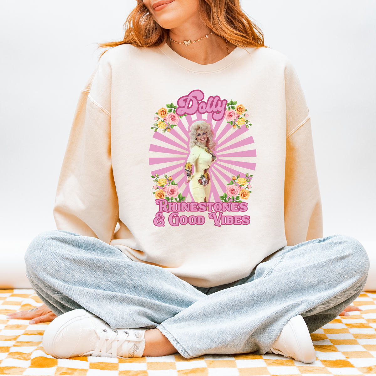 Rhinestones & Good Vibes Dolly Sweatshirt