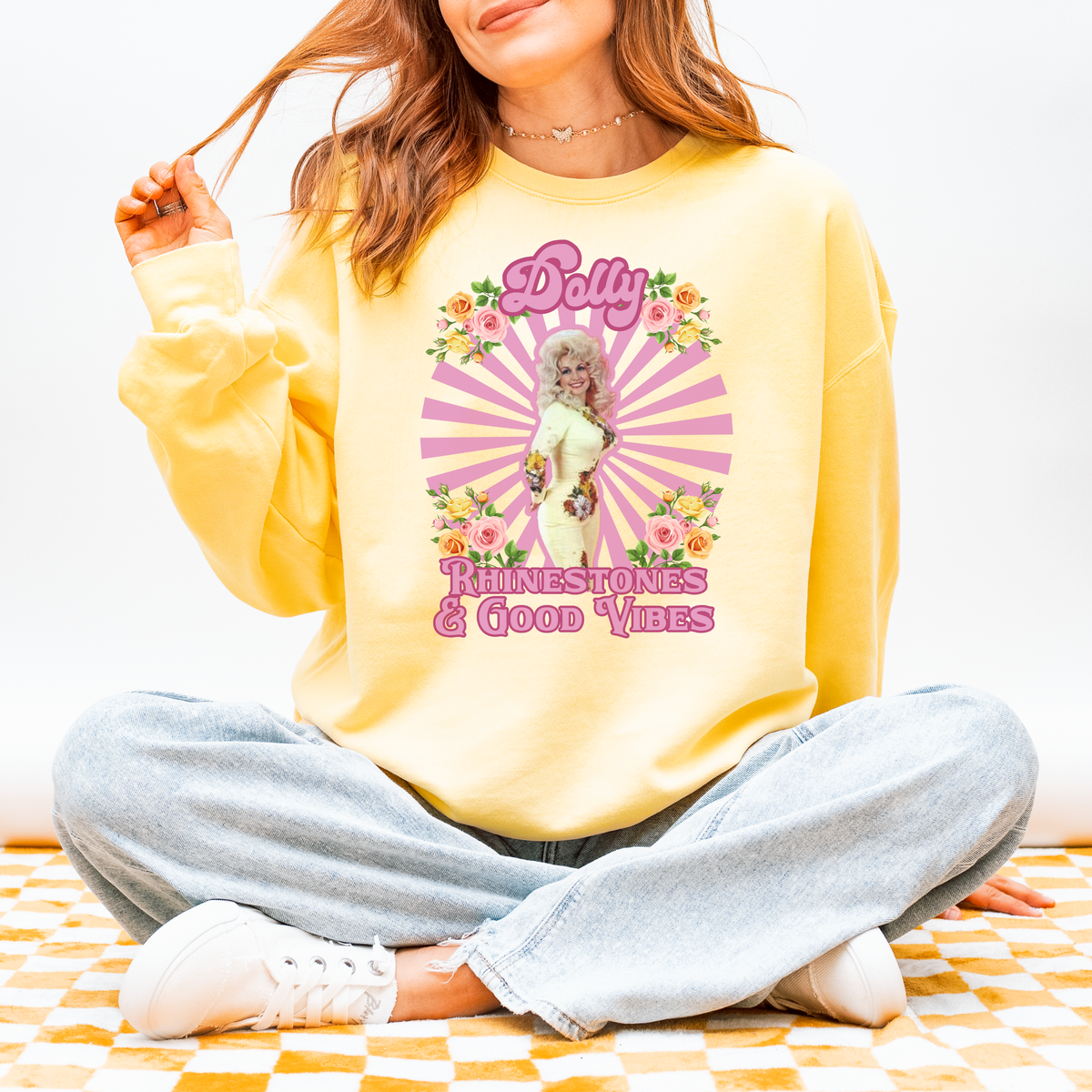 Rhinestones & Good Vibes Dolly Sweatshirt