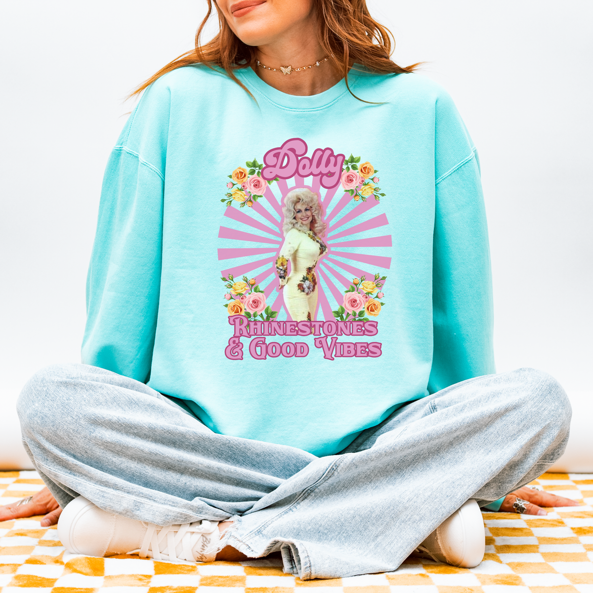 Rhinestones & Good Vibes Dolly Sweatshirt